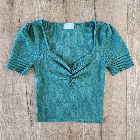 Urban Outfitters Tops - Urban Outfitters green knit sweetheart neckline top med capsule hipster minimal